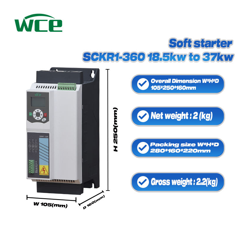 AC Motor Soft Starter 18.5KW 22KW 30KW 37KW, 220V 380V 3 Phase, Motor Drive, No Bypass Contactor for Long-Term Use