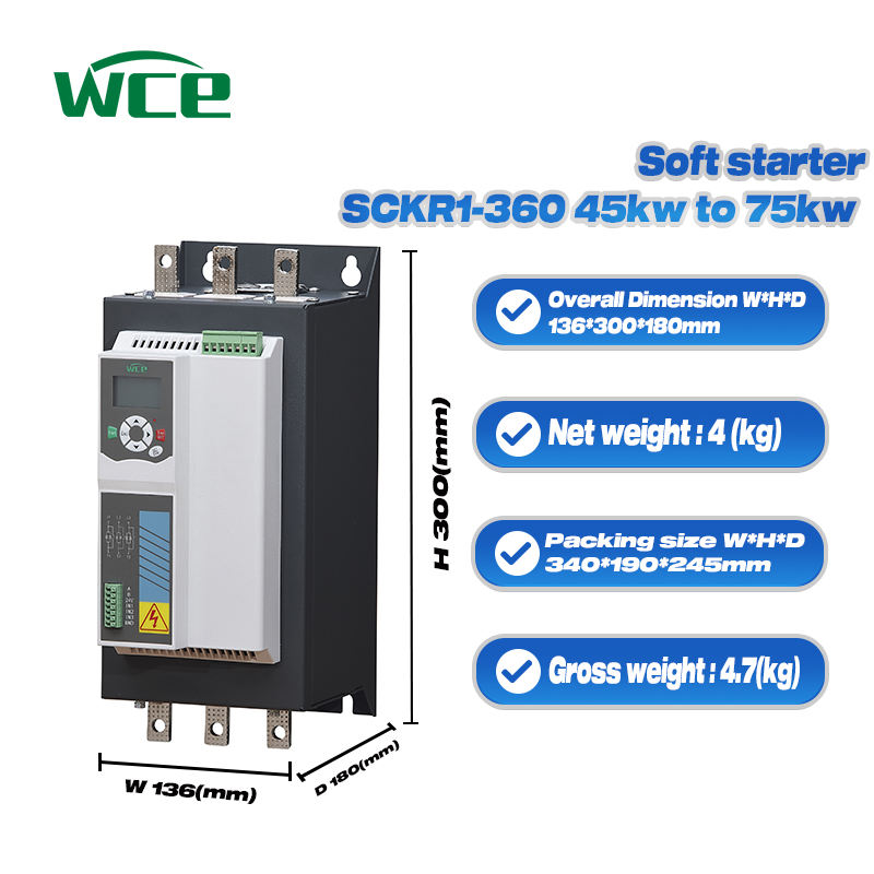 Motor Soft Starter 45KW 55KW 75KW 220V 380V AC Motor, No Bypass Contactor, Online Type for Heavy Duty Motor Applications