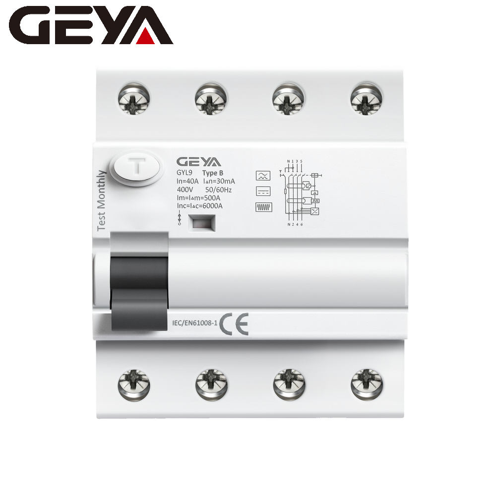 NEW GEYA Type B RCCB 63A 4 Pole ELCB Earth Leakage Circuit Breaker DC RCD 4P 40A 63A 30mA