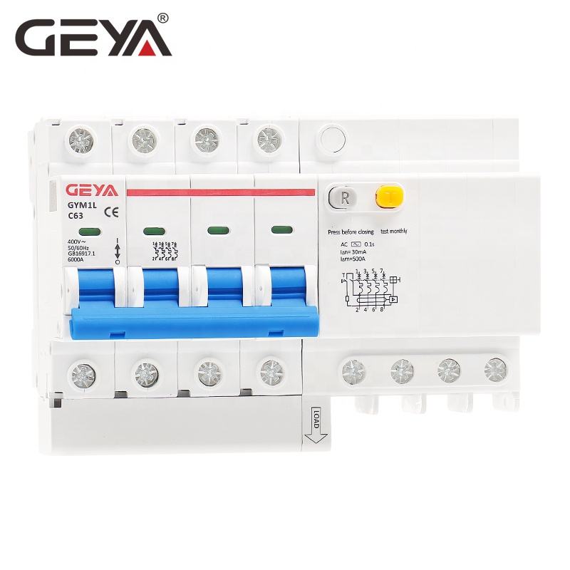 GEYA Best Quality Earth Leakage Overcurrent Protection Device RCBO RCCB ELCB RCD 6A to 100A RCBO 30mA 100mA 300mA