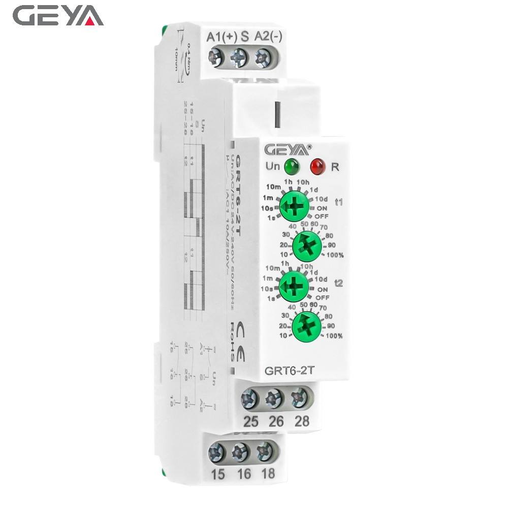 GEYA GRT6-2T AC/DC24V~240V Timer Relay Double Delay Time Relay Adjustable Multifunctional Relay