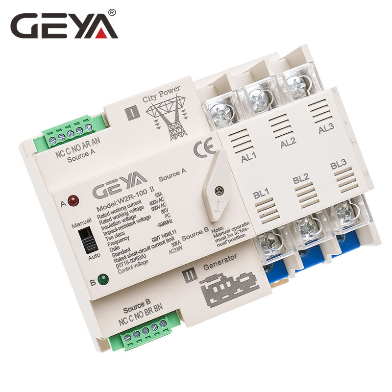 GEYA Dual Power Rail Modular Automatic Transfer Switch 3 Phase ATS 63A 100A