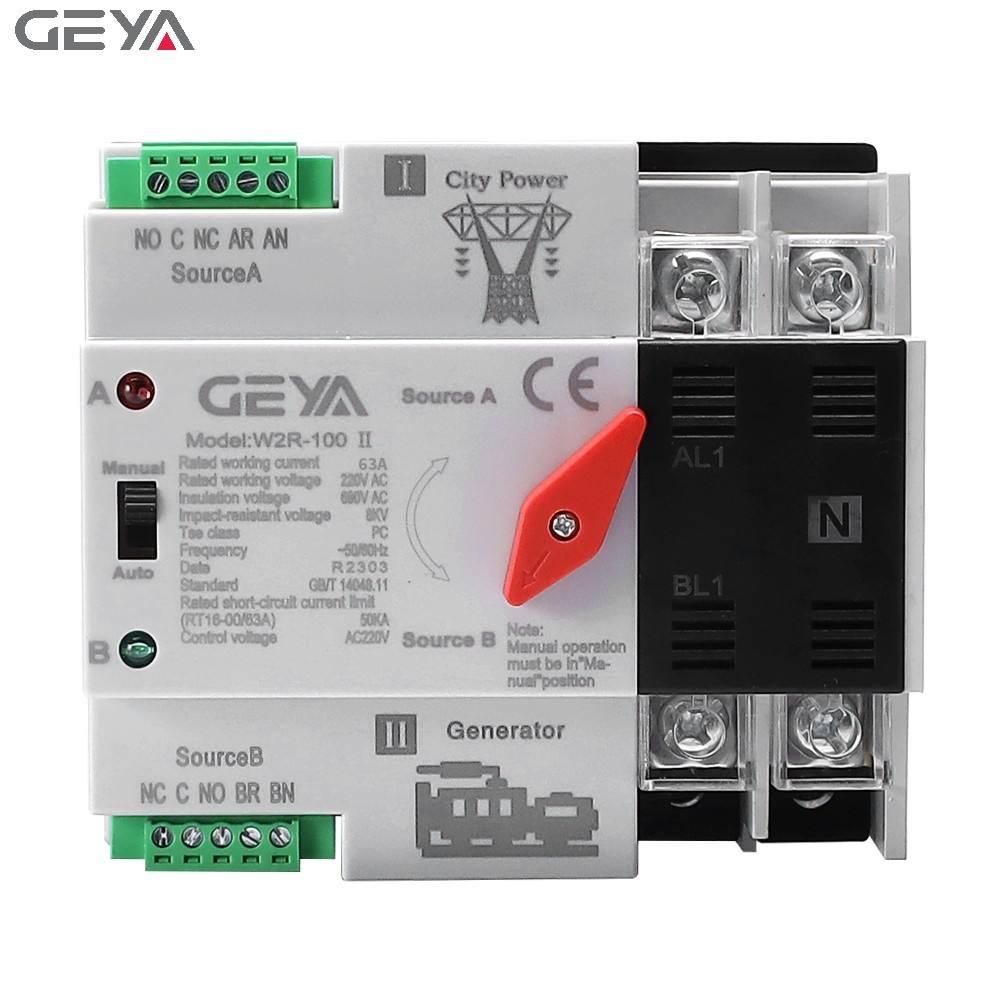 GEYA Generator Generator Best Seller Automatic Transfer Switch ATS 220V Automatic Power Switch 220V 2P 63A 100A PC W203 AC 400V