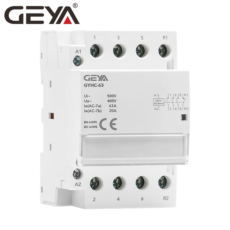 GEYA  Household AC Modular Contactors Din Rail Type 4P 3NO1NC 63A 220V 50/60HZ