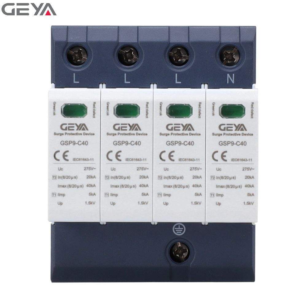GEYA GSP9-C40 4P 40KA 275V SPD Surge Arrester T1 &t2 DC SPD 2P 20-40KA 12vSurge Arrester Dc spd Type 2