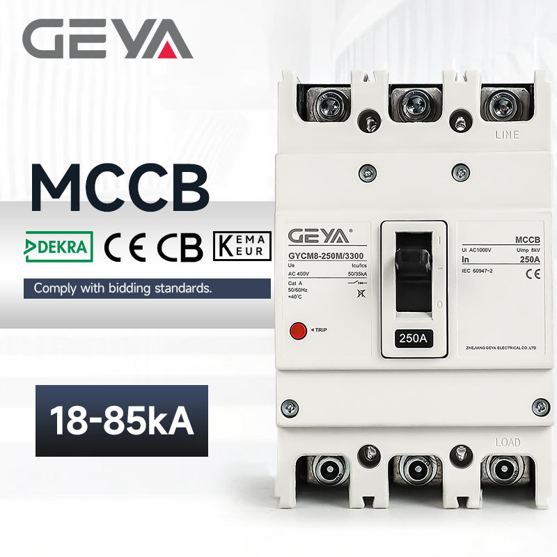 GEYA GYCM8-160S/4300 16A-160A MCCB with DEKRA KEMA Earth Leakage Protection Circuit Breaker ELCB Price 16A-800A 3P & 4P MCCB