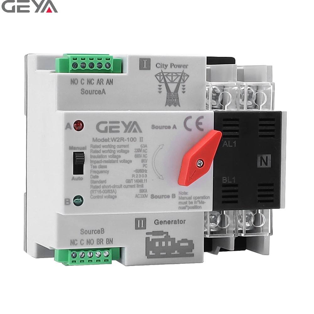 GEYA Generator Generator Hot Sell Best Seller W2R-100 ATS Automatic Transfer Switch Single Phase Generator Switch AC 110V 220V