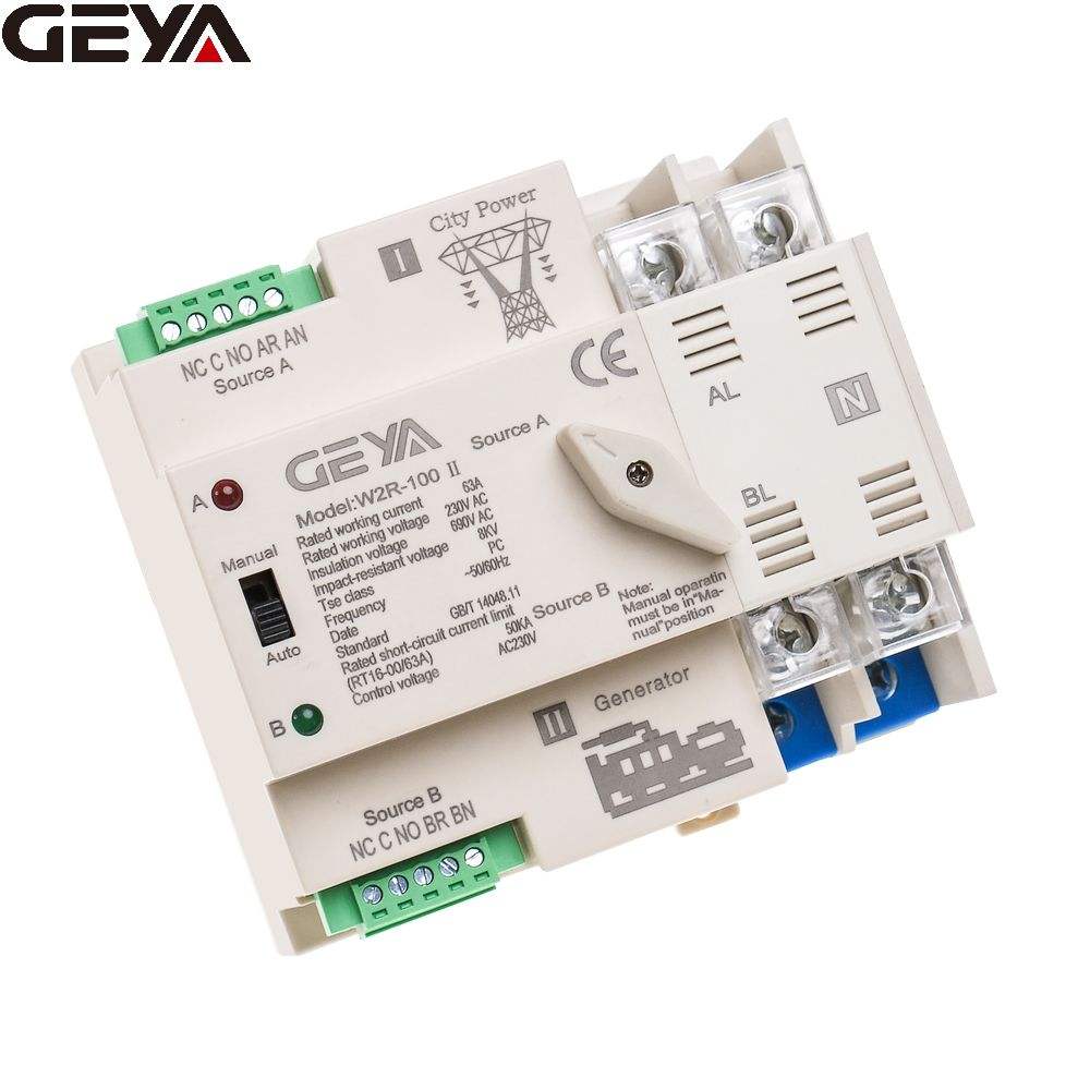 GEYA W2R 2P 110V 63a 2p Dual Powered Ats Automatic Power Transfer Switchingats Auto Changeover 60 Amp Automatic Transfer Switch