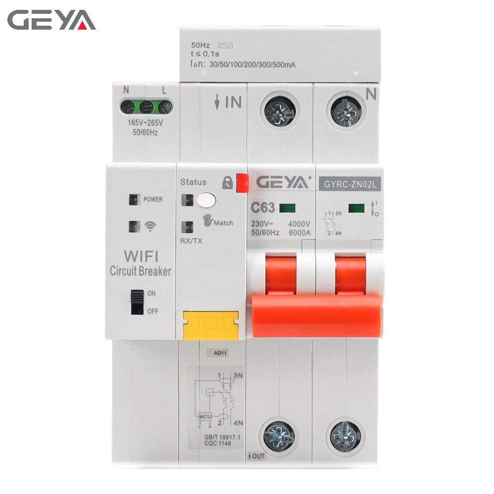 GEYA GYRC-ZN02L 2P/20A Factory Price Smart WiFi MCB Life Remote Control 20A, 32A, 63A 100A Tuya Smart 2P Circuit Breaker Switch