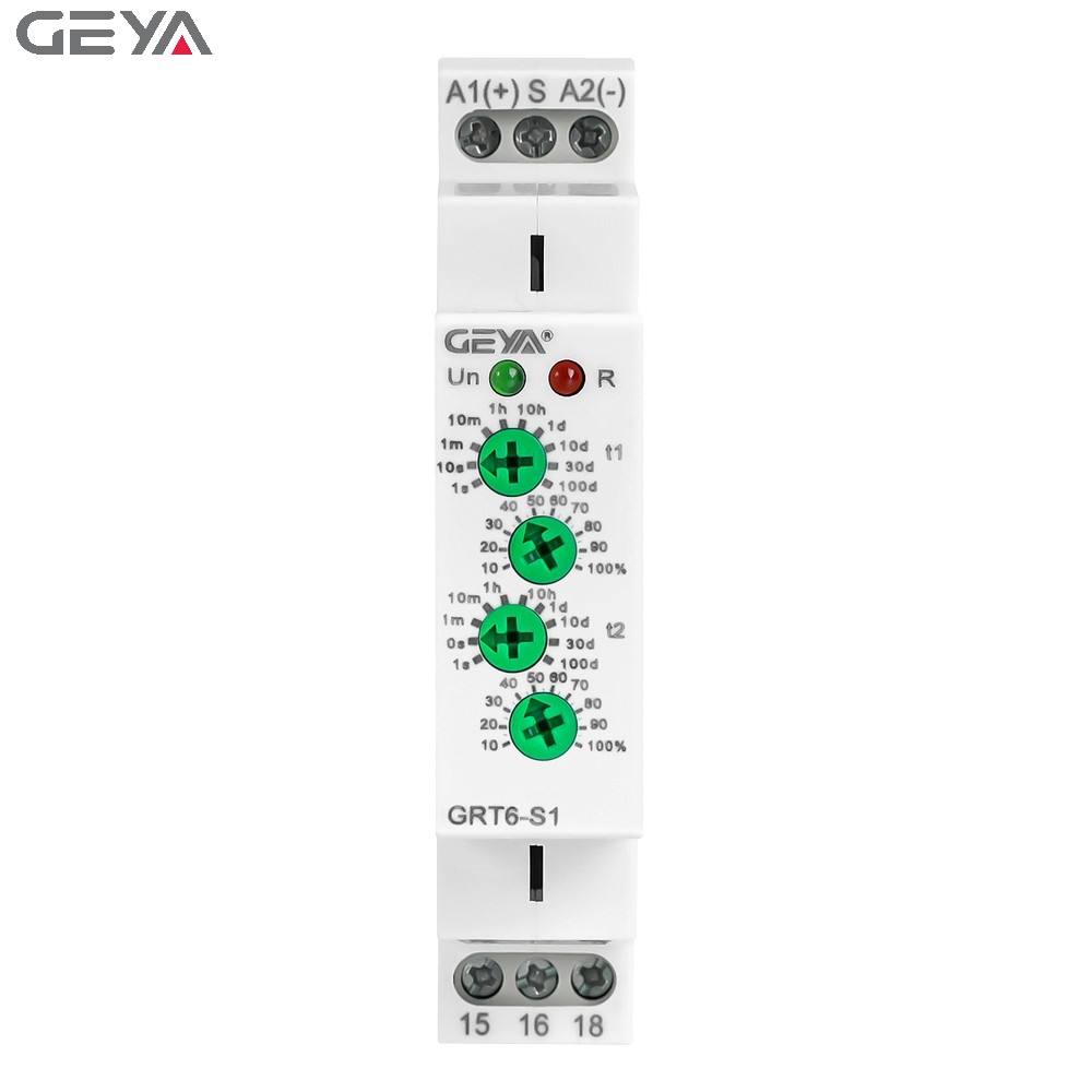 GEYA GRT6-S1 AC/DC24V~240V Asymmetric Cycler Time Relay Din Rail Delay 24-240V Electronic Relay on Time Timer