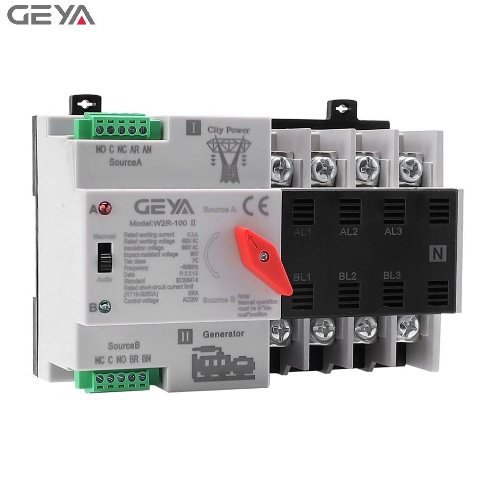 GEYA Din Rail W2R Dual Power Transfer Switch 2Pole 3Pole 4Pole Automatic Change Over Switch