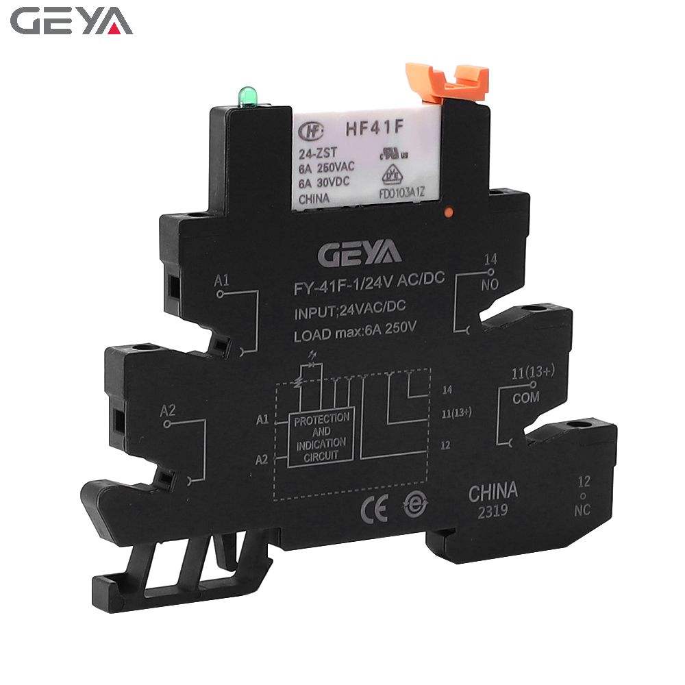 GEYA FY-41F-1 Din Rail Slim Relay Module Switch 6.22mm Thickness PLC Electromagnetic Relay AC/DC12V 1Channel Relay Module 6A