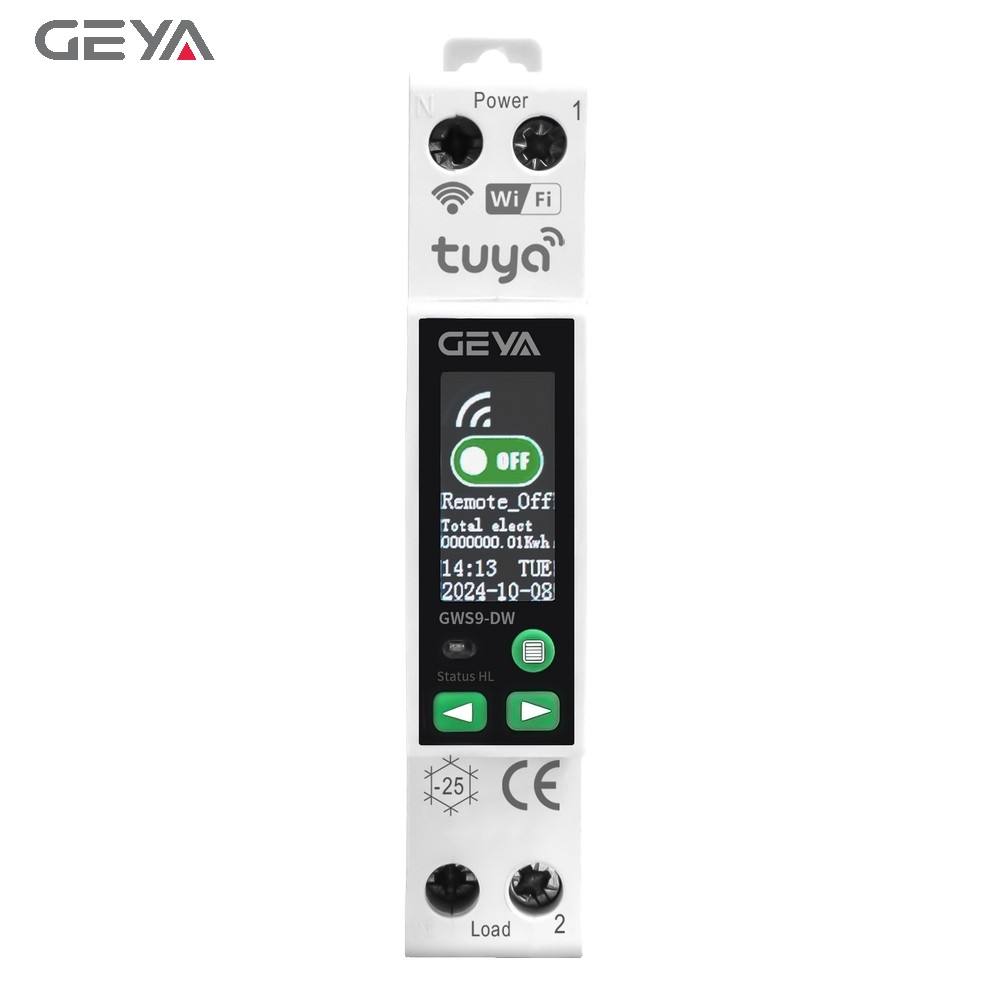 GEYA GWS9-DW Tuya Mcb Wifi Smart Circuit Breaker with Metering Mcb 1p n 63a Din Rail Circuit Breaker Mini Smart Switch