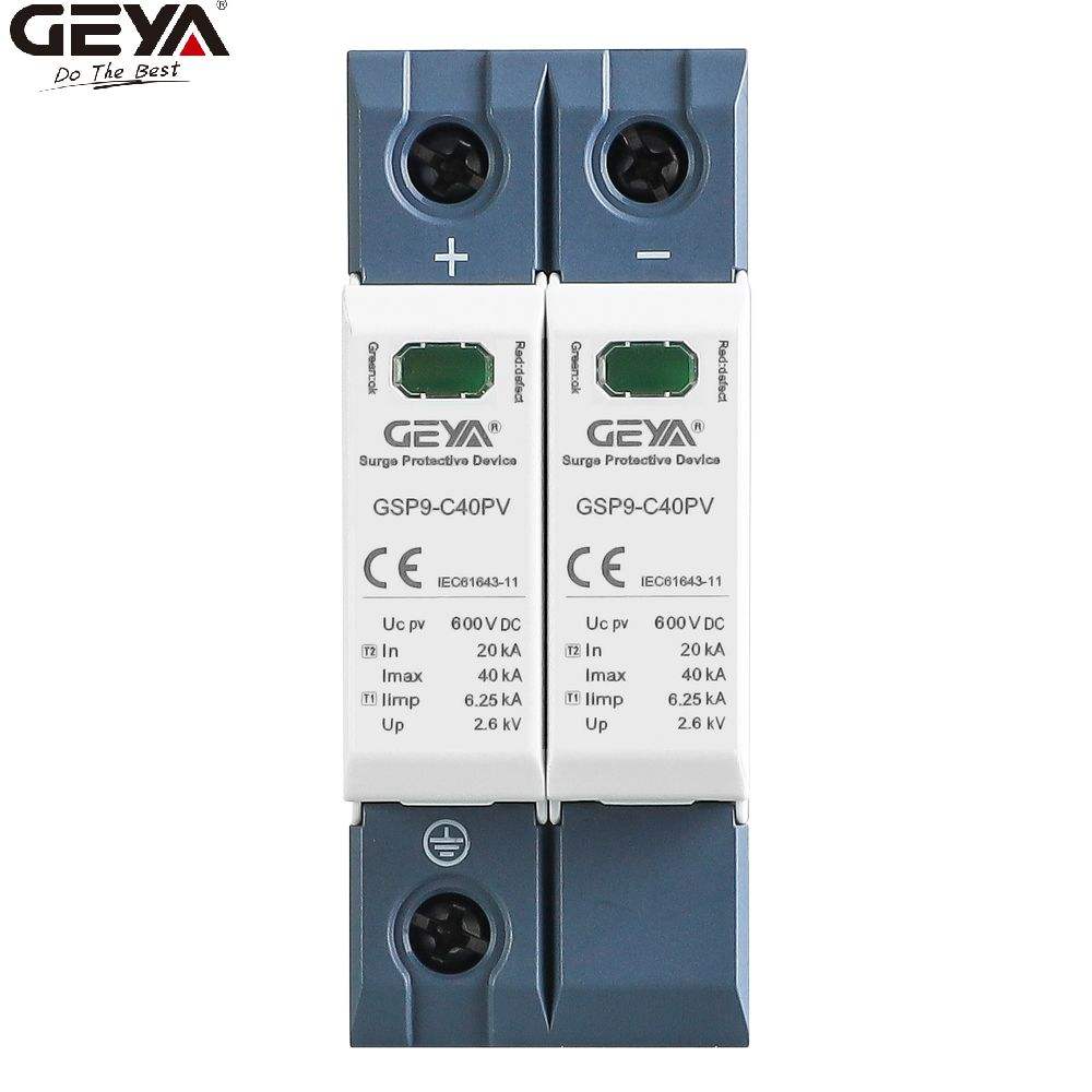 GEYA Lightning Arrester DC 1000V 20KA 40KA Discharge Current Surge Protector 1000vdc Low Voltage DC SPD 2P 20-40KA 12v