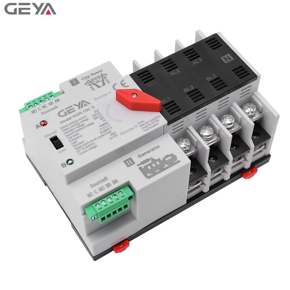 GEYA Automatic Transfer Switch 4P 63A 100A 50/60Hz Din Rail Modular AC Changeover Switches