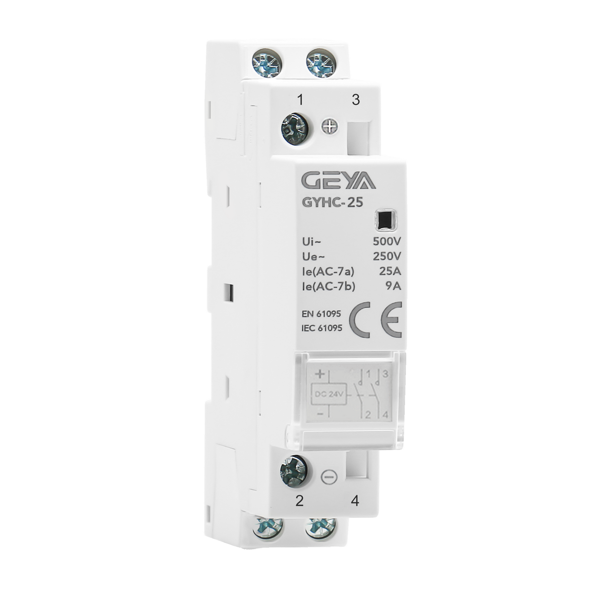 GEYA GYHC MINI Modular Household 16A/20A/25A 2P 2NO 24V AC Contactor for Hotel and Home Use
