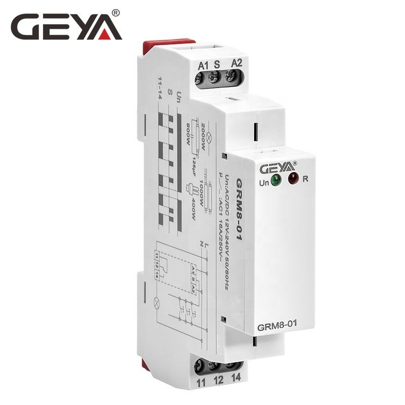GEYA GRM8-01 Din Rail 1 Coil Latching Relay AC230V or AC/DC12V-240V Auto Relays Motor Protector