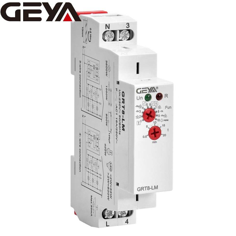 GEYA GRT8-LM DIN Rail Staircase Switch Time Timer Delay Relay AC 230V 50-60hz 0.5-20min Miniature Sealed 8 Fold Time Relay 24v